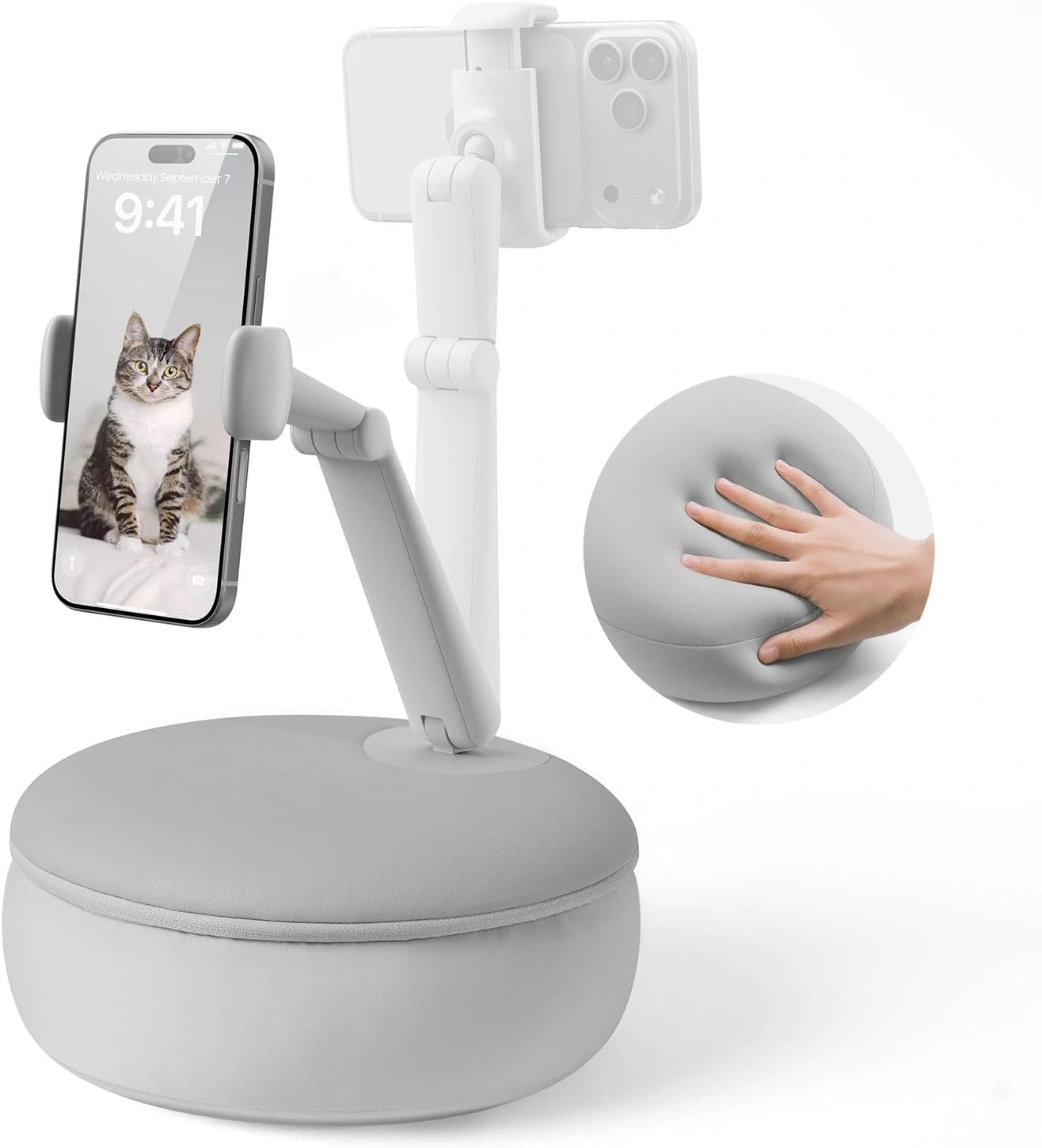 SAIJI Cell Phone Pillow Holder mini iPhone Stand for Bed, Upgraded mini Angle & Height Adjustable Phone Pillow Stand for Watching Video On Bed/Sofa/Lap, Fit for 4.7"-7.0" Device (Gray)