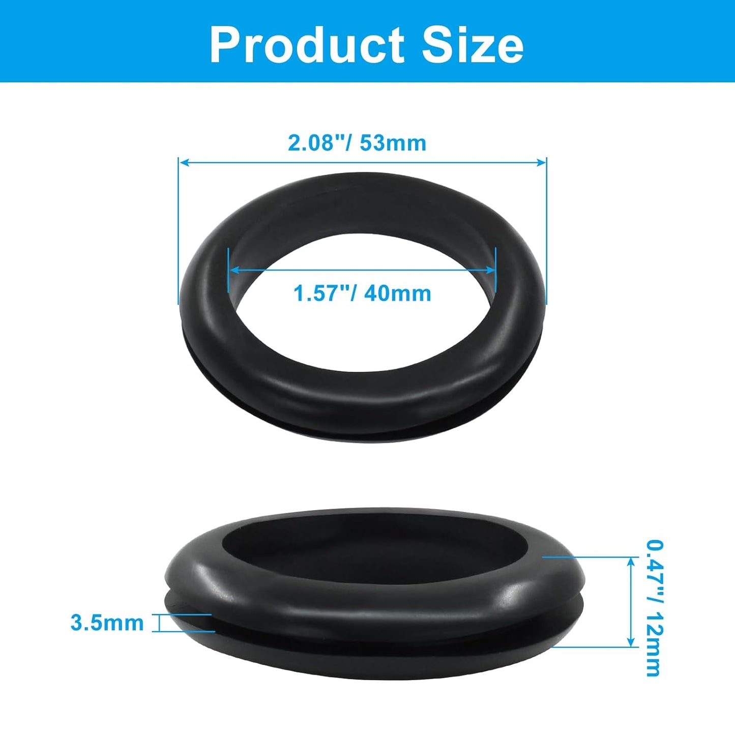 6 Pcs Rubber Grommets, 1-9/16" Inside Diameter 1-3/4" Drill Hole Rubber Wire Grommets O Ring Grommets for Wire, Firewall, Cables, Plugs, Automotive(Black)