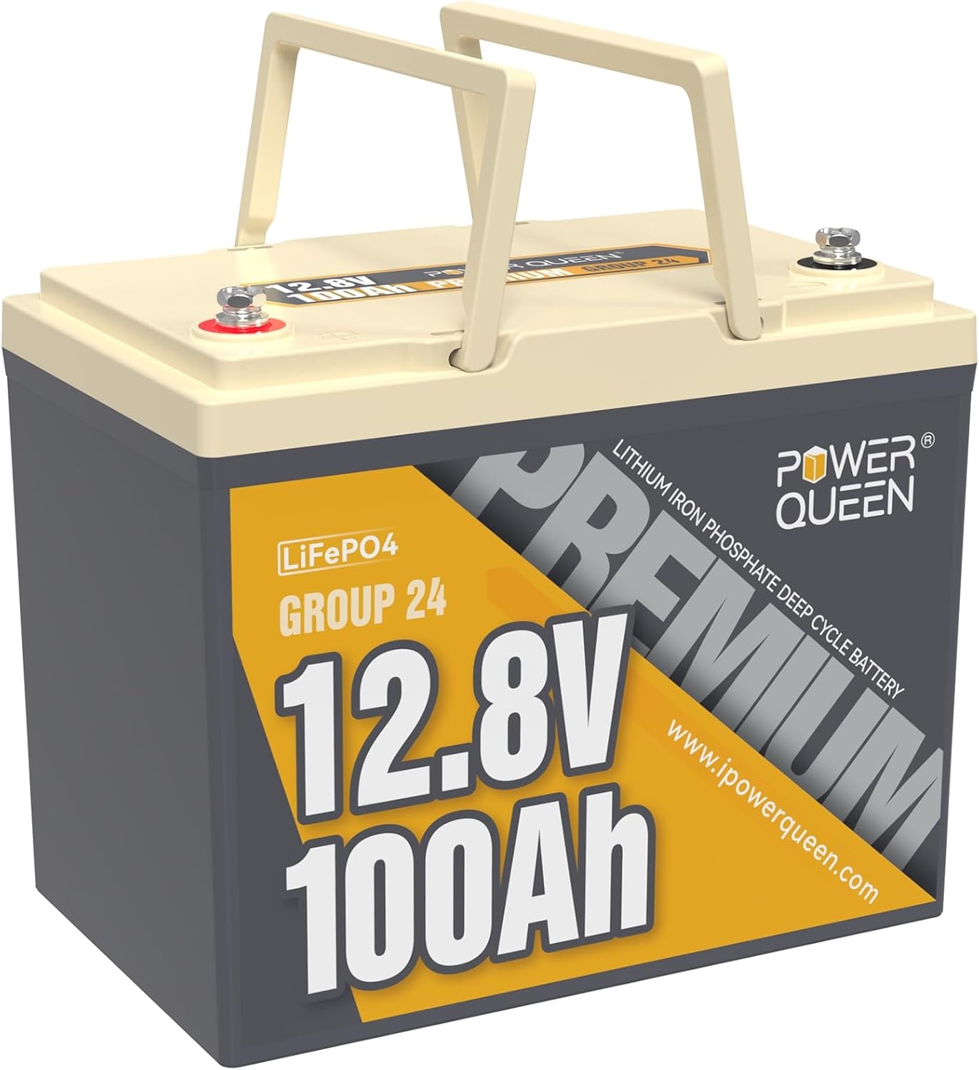 Power Queen 12V 100Ah Group 24 LiFePO4 Battery, 1280Wh Lithium Battery with 100A BMS,Grade A Battery Cell, Perfect for Trailer RV, Marine, Solar Power System