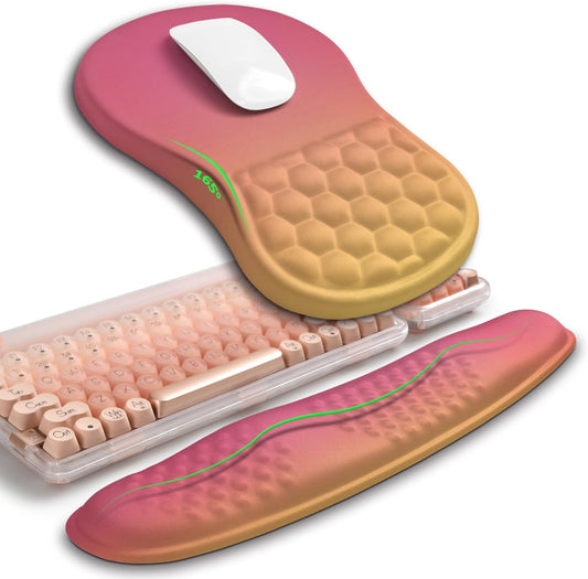 Hokafenle 2in1 Combination, Wave Keyboard Wrist Rest and Ergonomic Curvature Mouse Pad Wrist Support for Relieve Wrist Pain, Filled with Soft Cushion Memory Foam, Sunset Glow