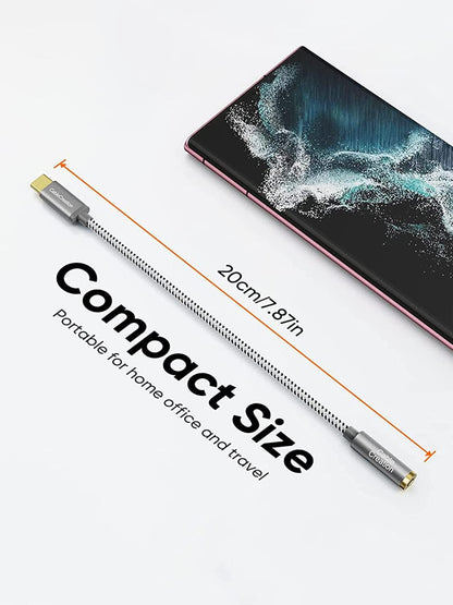 CableCreation USB C to 3.5mm Audio Adapter, Type C to Headphone Adapter, USB C to Aux 24bit/96kHz HiFi DAC Cable for iPhone 16 15 Pro Max/15 Pro/15 Plus, iPad, Galaxy S24 S23 Ultra, Pixel 9, 0.33 ft