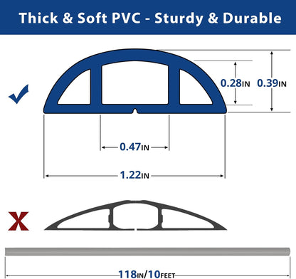 Floor Cord Cover 10ft, Cord Hider Floor Grey, Cable Management Prevent Trips, Cable Cover Wire Covers for Electric Power Cords, Wire Protector Cavity W0.47in x H0.28in