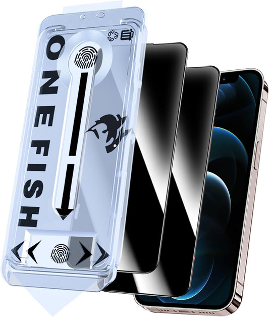 OneFish Privacy Screen Protector for iphone 12 Pro Max, Anti-Spy Tempered Glass Private,Edge Protection Screen Protector with Installation Frame,9H Glass Scratch Resistant, Bubble Free, 2 Packs.