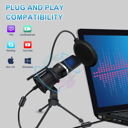 USB Gaming Microphone, Condenser Microphone, Podcast Microphone for PC, Plug & Play, Cardioid Polar Pattern, One-Touch Mute, for Streaming, Podcast, YouTube Videos