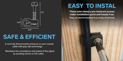STEREN Coaxial Cable Clips - Cable Holder - Wire Clips - Siding Clips for Hanging - Cord Holder for Desk - Cable Clamps (Gray, 100 Count - Single Screw)