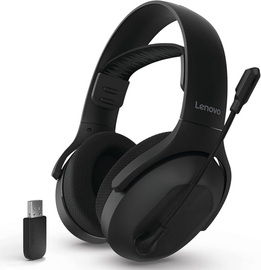Lenovo Legion H410 Wireless Gaming Headset, Bluetooth or 2.4 GHz USB-A Connection, Lightweight (304 Grams), Adjustable Headband, Flip to Mute Mic, Black