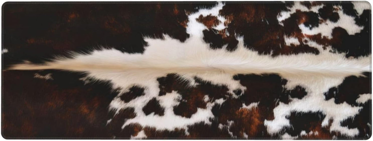 Gaming Mouse Pad, Large Non-Slip Rubber Base Mousepad, Keyboard Mouse Mat, Desk Pad with Stitched Edges, 31.5x11.8inch, Brown Cowhide