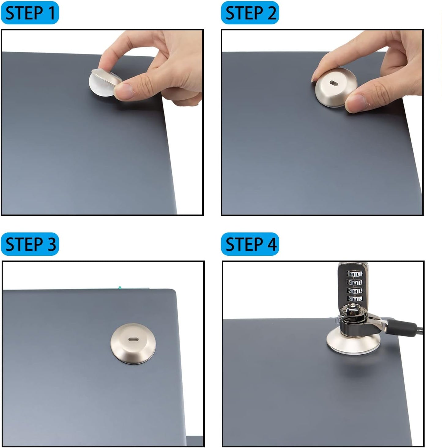 Security Lock Plate Self-Adhesive Plate with Lock Slot for Cables to Lock Down Laptops, Mac Book, Tablets, iPad, or Other Computer (Silver)