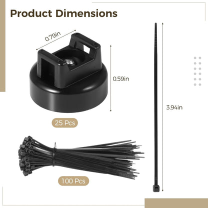Magnetic Cable Zip Tie Mounts, 25 Pcs Magnets with 100 Pcs Cable Zip Ties, Multipurpose Magnetic Cables Holder for Cables Management, Wire Management Bases