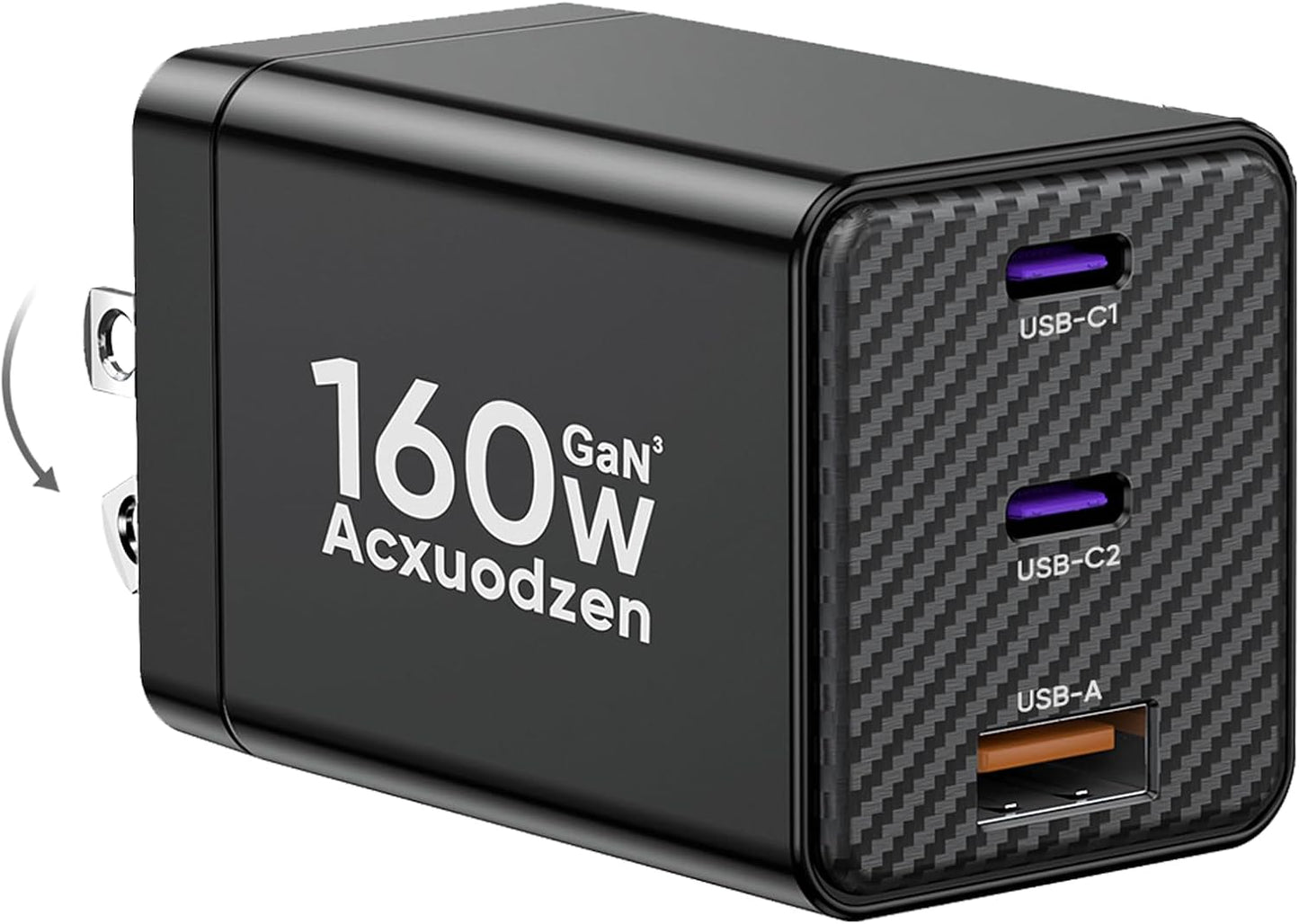 USB C Charger Block 160W, 3-Port GaN Super Fast Charger, Dual 65W Type C Charging Block, Foldable QC3.0 Laptop Fast Charging for MacBook, iPhone, Samsung, Galaxy, iPad, Android (Black, 1 Pack)