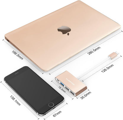 LENTION 4-in-1 USB-C Hub with Type C, USB 3.0, USB 2.0 for 2024-2016 MacBook Pro (M1-M4), iPhone 16-15 New Mac Air/Surface, ChromeBook, More, Multiport Charging & Connecting Adapter (C13, Gold)