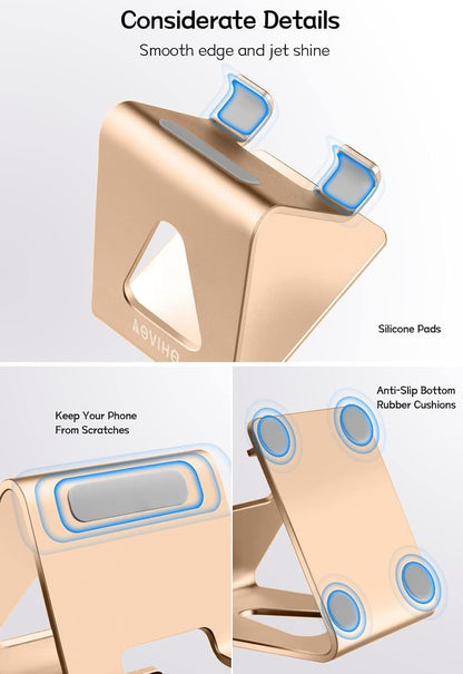 Desk Cell Phone Stand Phone Holder, Aluminum Phone Cradle Dock for iPhone 15 14 13 12 pro Mini 11 X Xs max 8 7 6 6s Plus SE Samsung All Smart Phones, Rose Gold