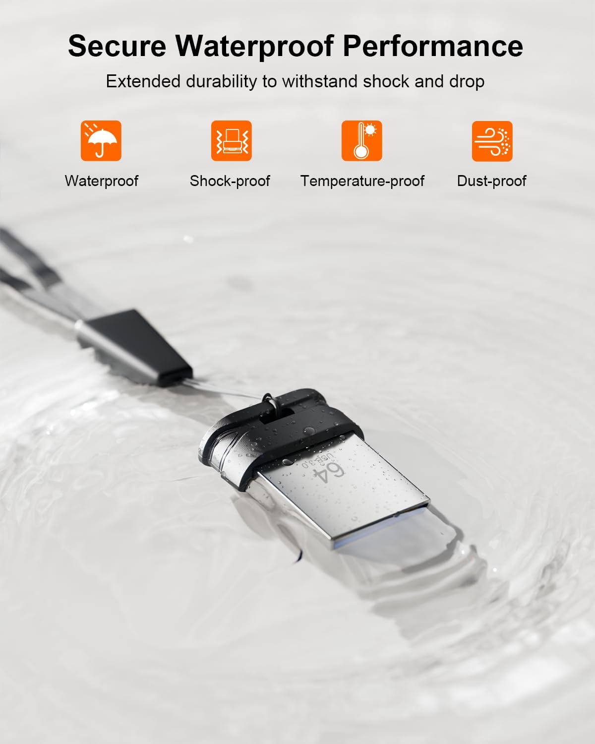 64GB USB 3.0 Flash Drive, Mini Thumb Drive Waterproof Memory Stick with Lanyard Hole Plug and Play Portable USB Stick Storage for Computer Laptop Smart TV, Black