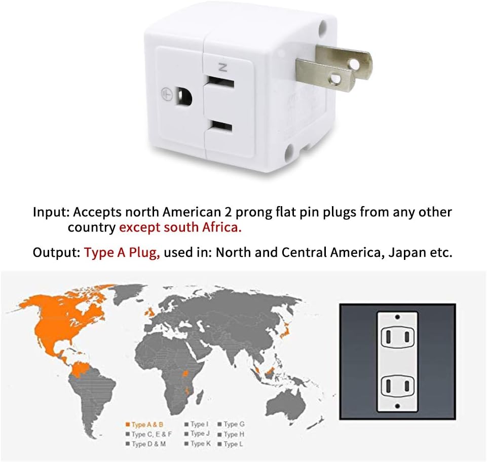 SYCON Adapter Outlet Extender, 2-Prong to 3-Prong Mini Wall Plug, Multi Outlet Splitter with 3 Outlets