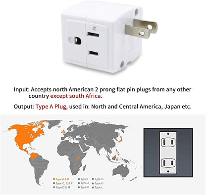 SYCON Adapter Outlet Extender, 2-Prong to 3-Prong Mini Wall Plug, Multi Outlet Splitter with 3 Outlets