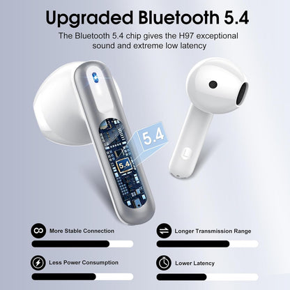 Wireless Earbuds, Bluetooth 5.4 Headphones with 3D Bass Stereo, 40H Ultralight in-Ear Buds, Bluetooth Earbuds with 4 ENC Noise Cancelling Mic, USB-C, IP7 Waterproof Earphones for Android iOS, Sillver
