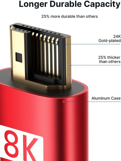 JSAUX 8K Long HDMI Cable 25ft 2-Pack, 48Gbps High Speed HDMI 2.1 Cord, 4K 120Hz/144Hz, 8K@60Hz, Dynamic HDR, DTS:X, 2K, 1080P, 3D, eARC Compatible with Laptop UHD TV Gaming Monitor PS5 PS4 -Red