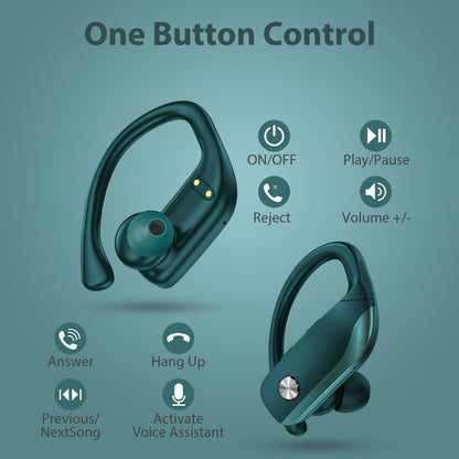 bmanl Wireless Earbuds Bluetooth Headphones 48hrs Play Back Sport Earphones with LED Display Over-Ear Buds with Earhooks Built-in Mic Headset for Workout Green