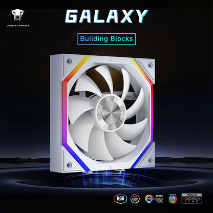 Jungle Leopard Galaxy 120mm PC Reverse Blade Case Fans, ARGB and PWM Cooling Fan PC, Axle Core Double Ring CD Pattern Module Computer Fans, Daisy-Chain 5V RGB Fan (White 3 Pack)
