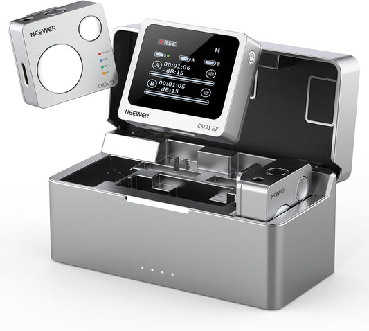 Neewer CM31 Wireless Lavalier Microphone with 8GB Storage 820ft Range 48KHz 24Bit Noise Cancelling Compatible with iPhone iPad Android PC Camera YouTube/TikTok Stream Podcast Interview