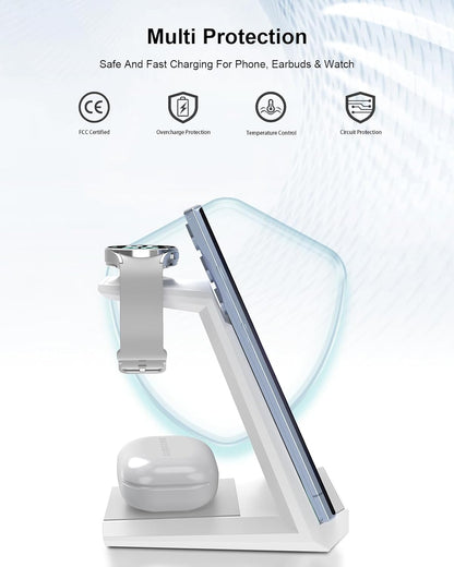 Wireless Charging Station for Samsung - NANAMI 3 in 1 Wireless Charger for Multiple Devices, Fast Charger Stand for Galaxy S25 S24 S23 Ultra S22 S21 Z Flip Fold 4,Watch 6/5/5 Pro/4/3,Galaxy Buds 2 Pro