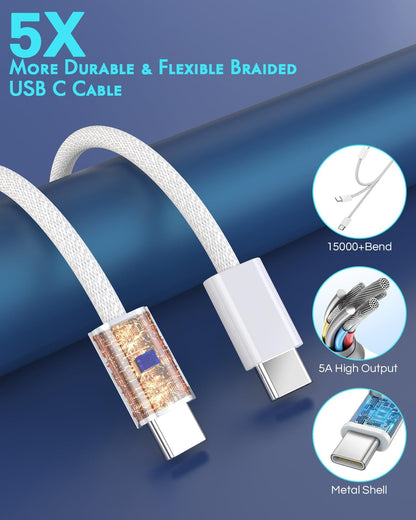 iPhone 16 Car Charger,2Pack Dual Port USB C Fast Car Charger Type C Rapid Charging Adapter with 2Pack USB C to C Nylon Braid Cable Woven Cord Fast Charging for iPhone 16/16 Pro/15/15 Pro Max/iPad