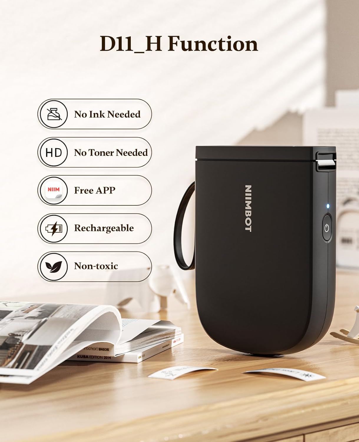 NIIMBOT Label Maker Bluetooth Mini Label Printer D11 2024 Version, Portable Label Maker with Tape Thermal Sticker Small Labeler, 300 DPI High Clearity Rechargeable, Black