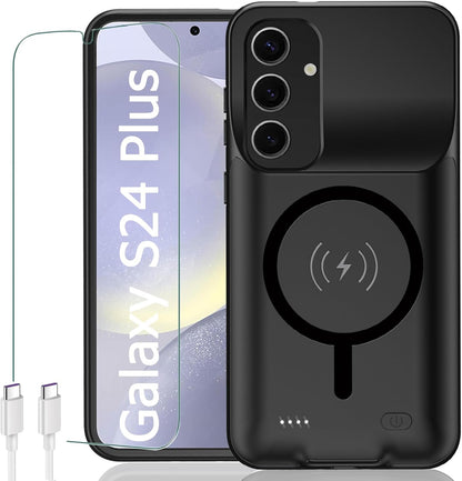 Battery Case for Galaxy S24 Plus, [12000mAh] Slim Portable Protective Fast Charging Case Backup Power Bank Battery Case Compatible with Galaxy S24 Plus-6.7 inch-Black