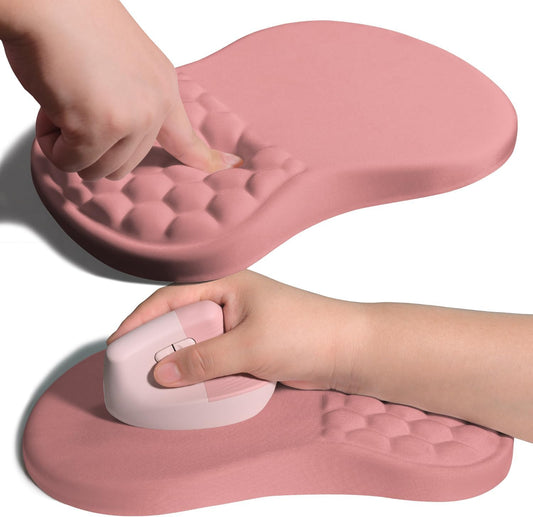 Ergonomic Joint Wrist Support Mouse Pad with Memory Foam Cushion Massage Bump, Carpal Tunnel Pain Relief Mousepad Slope Design for Wrist Rest, 11.8x7.9 in, Pink