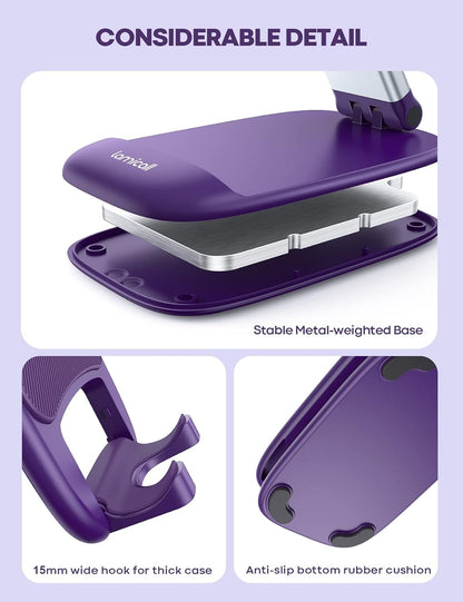 Lamicall Purple Phone Stand for Desk - Dark Purple Cell Phone Holder Desktop Office Must Have Compatible with iPhone 13 Pro Max Mini, 12 11 XR X 8 7 6 Plus SE, 4-8'' Smartphone