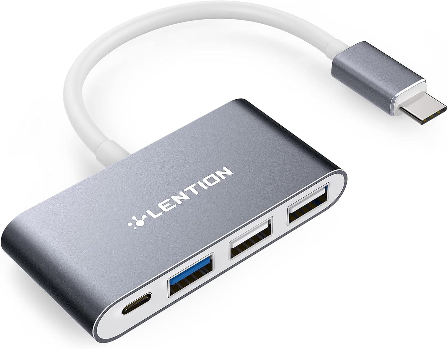LENTION 4-in-1 USB-C Hub with Type C, USB 3.0, USB 2.0 for 2024-2016 MacBook Pro (M1-M4), iPhone 16-15 New Mac Air/Surface, ChromeBook, More, Multiport Charging & Connecting Adapter (C13, Space Gray)