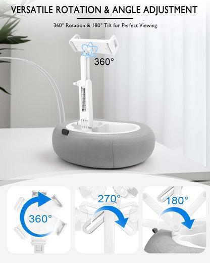 Tablet Pillow Stand, Compatible with 5"-12.9" Kindle, iPad, Phone/Tablet, Google, Samsung, 360° Rotating Phone Holder for Bed, Soft Plush Fabric, Detachable Bowl, Reading and Relaxation on Bed, Gray