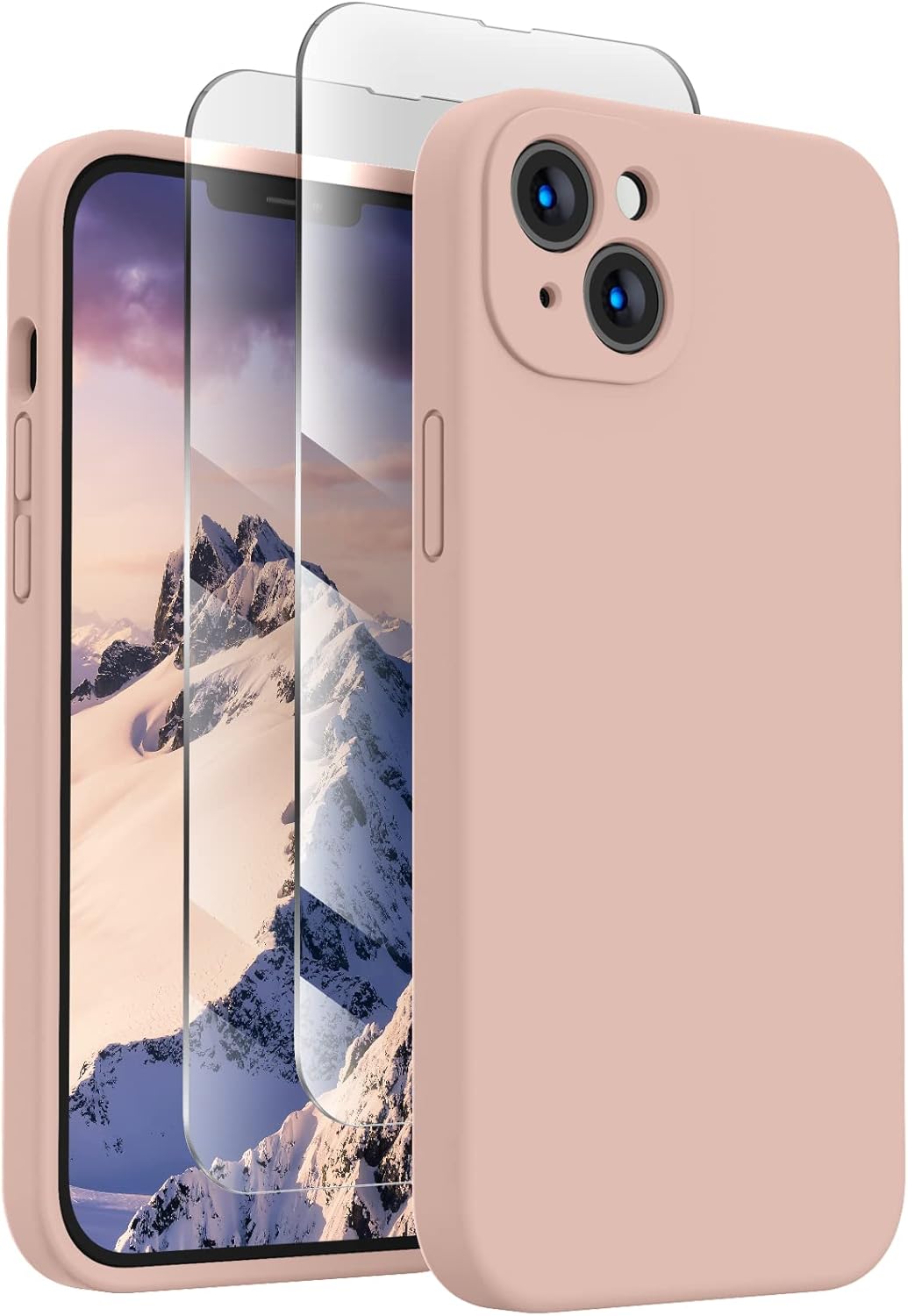 FireNova Designed for iPhone 14 Case, Silicone Upgraded [Camera Protection] Phone Case with [2 Screen Protectors], Soft Anti-Scratch Microfiber Lining Inside, 6.1 inch, Pinksand