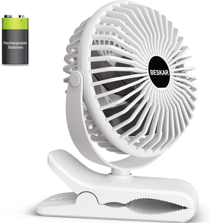 BESKAR Portable Clip on Fan Rechargeable, 4 Speeds Small Battery Operated Fans, USB Desk Fan with Strong Airflow, Sturdy Clamp Fans for Golf Cart Office Outdoor Travel Camping