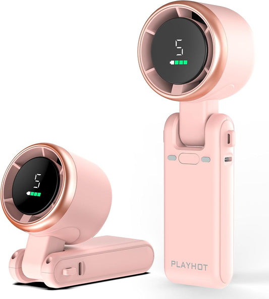 Portable Handheld Turbo Fan, 5-Speed Personal Fans, 5000mAh Rechargeable Fans Up to 12 Hours, Weight only 0.6lb Small Fan, Hand/Neck/Desk Fan 3 IN 1, Beach Vacation Essentials(Pink)