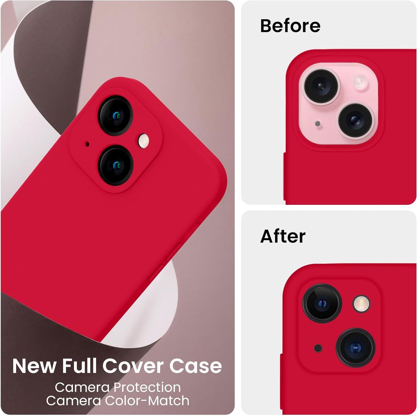 FireNova Designed for iPhone 15 Case, Silicone Upgraded [Camera Protection] Phone Case with [2 Screen Protectors], Soft Anti-Scratch Microfiber Lining Inside, 6.1 inch, Deep Red