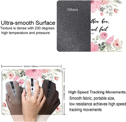 Mouse Pad, Cute Inspirational Quote with Floral Mouse Pad for Women, Washable Square Cloth Mousepad for Office Laptop, Non-Slip Rubber Computer Mouse Pads for Wireless Mouse, Psalm 46:5