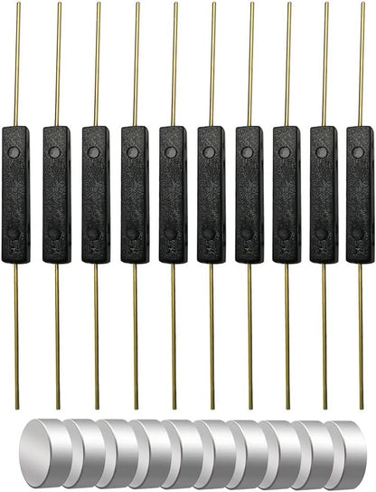 10pcs Plastic Reed Switch Reed Contact Normally Open (N/O) Magnetic Induction Switch (2.5mm×14mm) with 10pcs Small Multi-Use Round Magnets