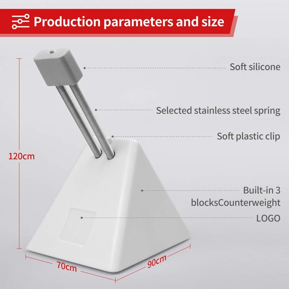 Hotline Games Mouse Bungee Mouse Cord Clip Cord Management System Fixer Holder for Esports FPS Game (3.0 White)