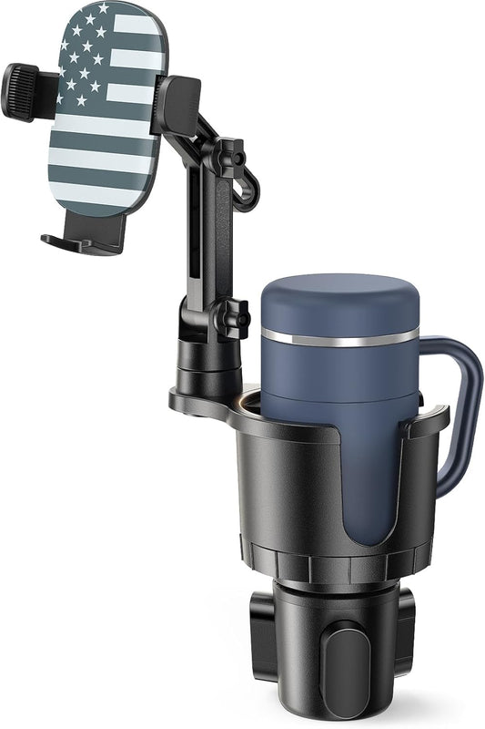 APPS2Car 2-in-1 Cup Phone Holder Mount for Car – Adjustable Arm & Base, 360° Rotatable Cradle – Holds 18–40oz Bottles & Smartphones – for Cars, SUVs, Trucks