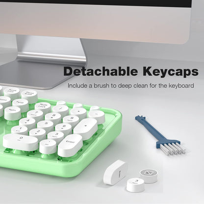 KNOWSQT Wireless Keyboard and Mouse Combo - White-Green Full-Sized 2.4 GHz 104 Keys Typewriter Cute Keyboard, Round Keycap and Optical Mouse for Windows, Computer, PC, Laptop, Desktop