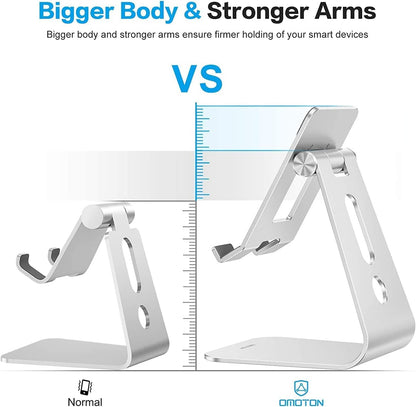 OMOTON Adjustable Tablet Stand for Desk, Upgraded Longer Arms for Greater Stability, T2 Tablet Holder with Hollow Design for Bigger Sized Phones and Tablets Such as iPad Pro/Air/Mini, Silver