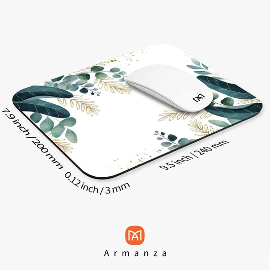 Square Mouse Pad Green Leaves, Personalized Premium-Textured Custom Mouse Mat Design, Washable Mousepad Cloth, Non-Slip Rubber Base Computer Mouse Pads for Wireless Mouse
