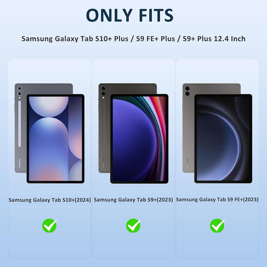 Keyboard Case for Samsung Galaxy Tab S10+ Plus / S9 FE+ Plus / S9+ Plus 12.4 Inch,7 Colors Backlit Bluetooth Keyboard, Detachable Wireless Magnetic Keyboard with S Pen Holder, Black
