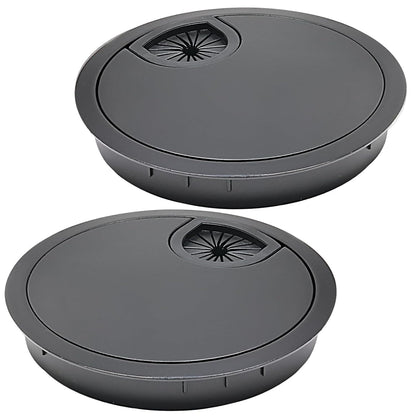 Desk Grommet 3-1/8" (80 mm), Desk Cord Hole Cover, Cable Grommet Metal Zinc Alloy Materilal, Desk Hole Grommet for Office and Home Table Cable, Detachable Cable Cord Organizer (Flat Black 2 Pcs)