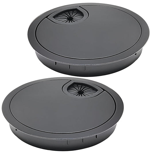 Desk Grommet 3-1/8" (80 mm), Desk Cord Hole Cover, Cable Grommet Metal Zinc Alloy Materilal, Desk Hole Grommet for Office and Home Table Cable, Detachable Cable Cord Organizer (Flat Black 2 Pcs)