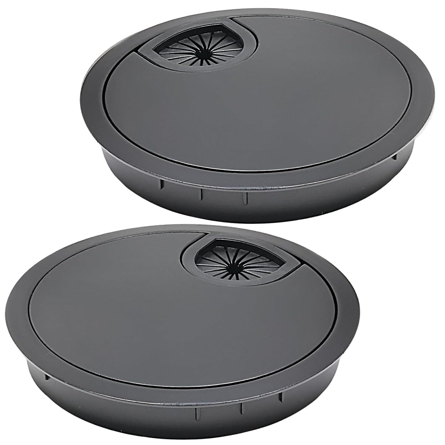 Desk Grommet 2-3/8" (60 mm), Desk Cord Hole Cover, Cable Grommet Metal Zinc Alloy Materilal, Desk Hole Grommet for Office and Home Table Cable, Detachable Cable Cord Organizer (Flat Black 2 Pcs)