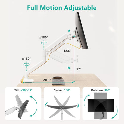 WALI Single Monitor Arm Mount Stand, Adjustable Gas Spring Arm Monitor Mount for Display up to 32 Inch,19.8lbs Capacity (GSMP001W), White