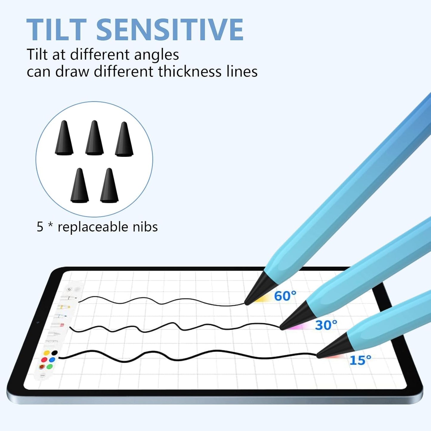 Stylus Pen for iPad 2018-2023 with Palm Rejection, Active Pencil for iPads 10th/9th/8th/7th/6th, for iPad Pro 11/12.9 inch, for iPad Air 5th/4th/3th Gen, for iPad mini 6th/5th Gen(Gradient Blue)