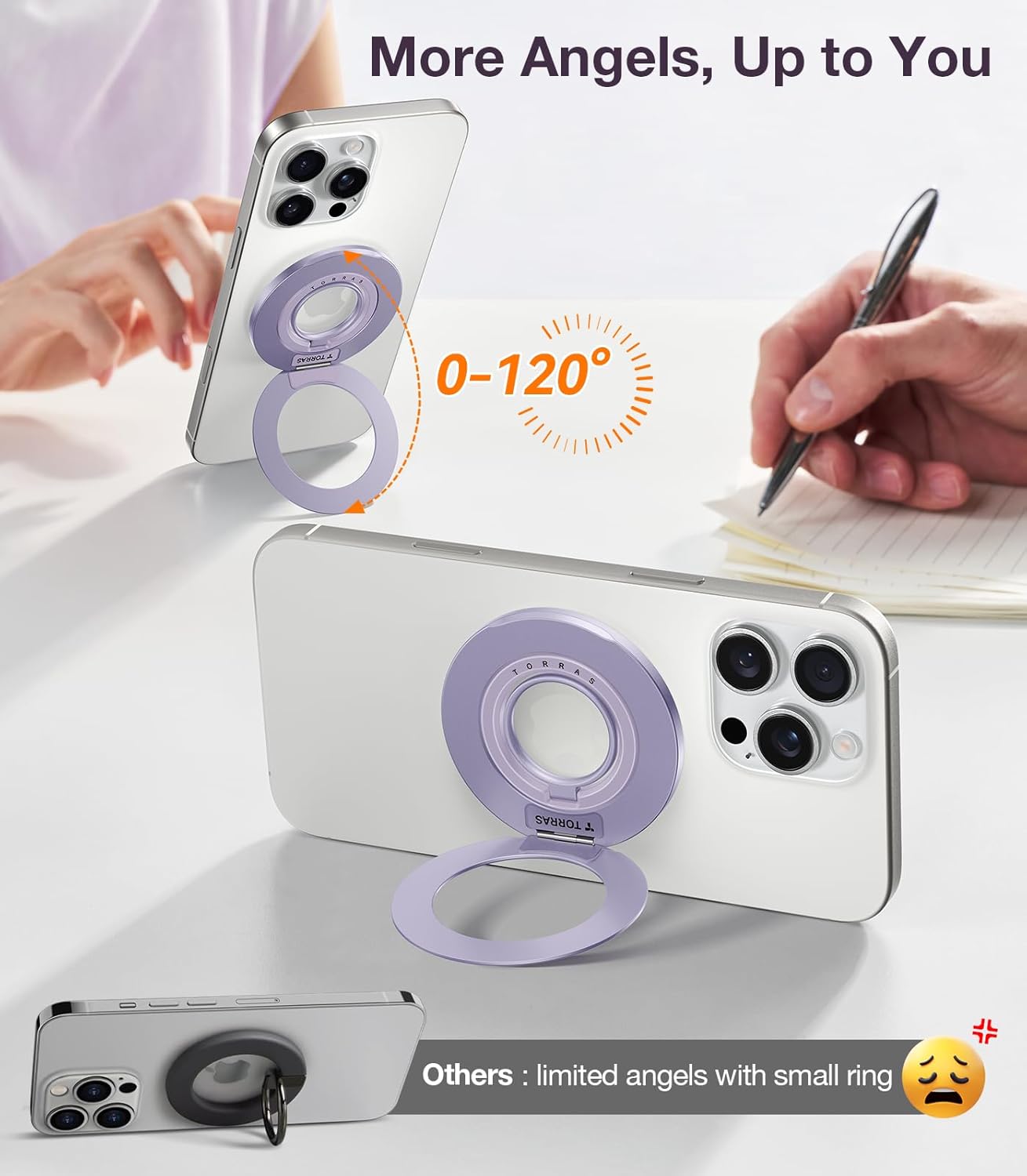 TORRAS 2025 Upgrade [Dual-Ring] Fit for MagSafe Phone Grip Ring Holder [Dual-Ring] Compatible with MagSafe Kickstand Magnetic for iPhone 16/15/14/13/12/11 Samsung, Google Accessories, Purple